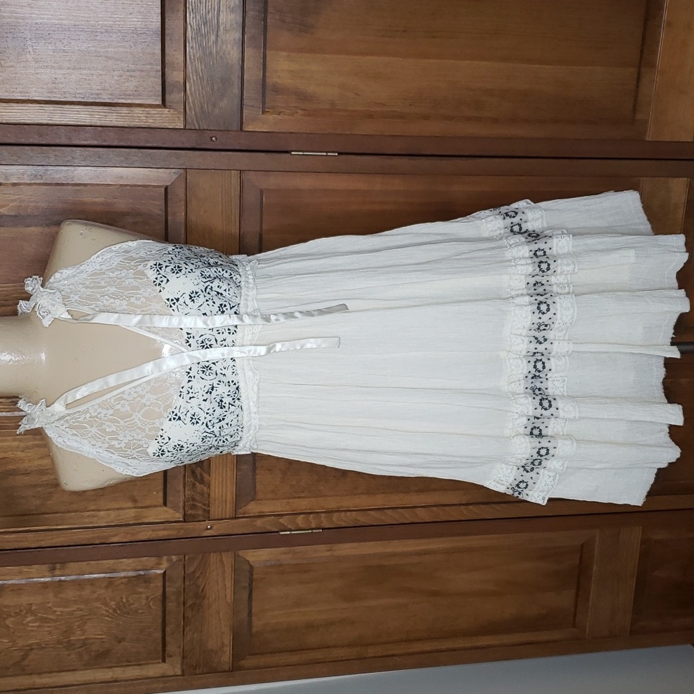 Free People Lace Halter Skull Embroidered Dress, Sz 6